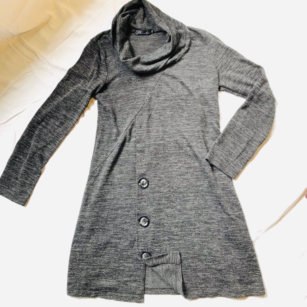 Cowl Neck Sweater Dress with Buttons